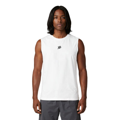 Minimal Tiny Script Logo Muscle Tank — Small Chest Graphic Sleeveless Tee