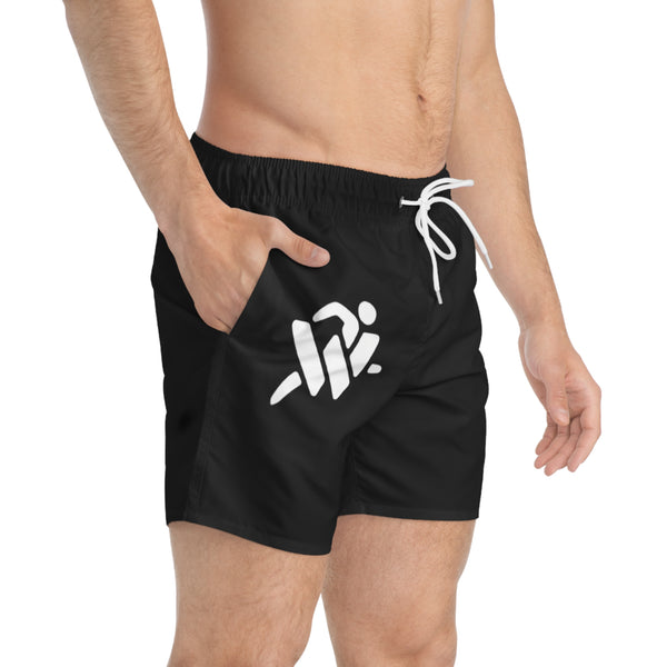 Men's Black Swim Trunks with Minimal White Surf Logo