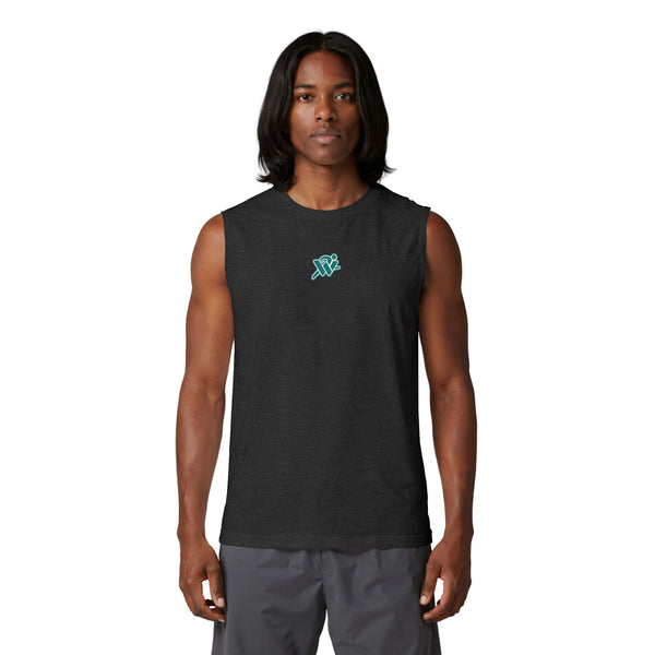 Minimal Wave Logo Muscle Tank — Small Teal Graphic on White