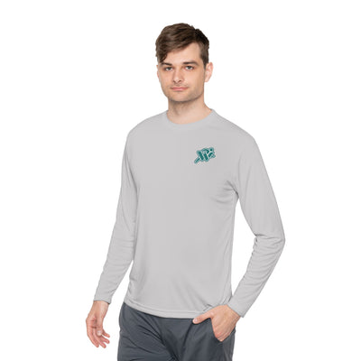 Minimalist Teal Wave Long Sleeve Tee — Lightweight Chest Graphic