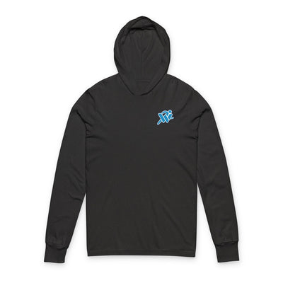 Hooded Long Sleeve Tee — Small Blue Wave Chest Logo