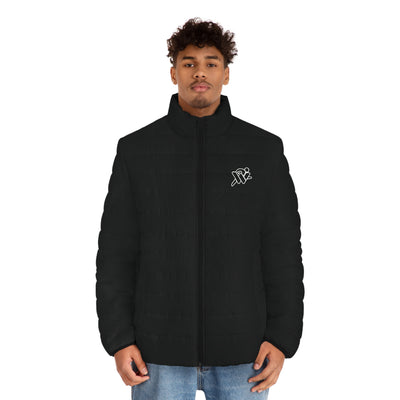 Men's Black Puffer Jacket — Minimal Logo Quilted Insulated Coat