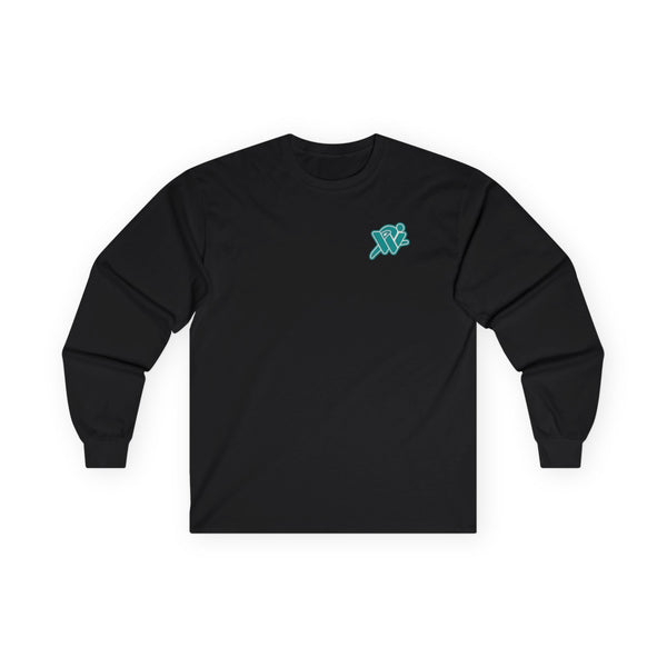 Minimal Teal Script Long Sleeve Tee - Small Chest Logo